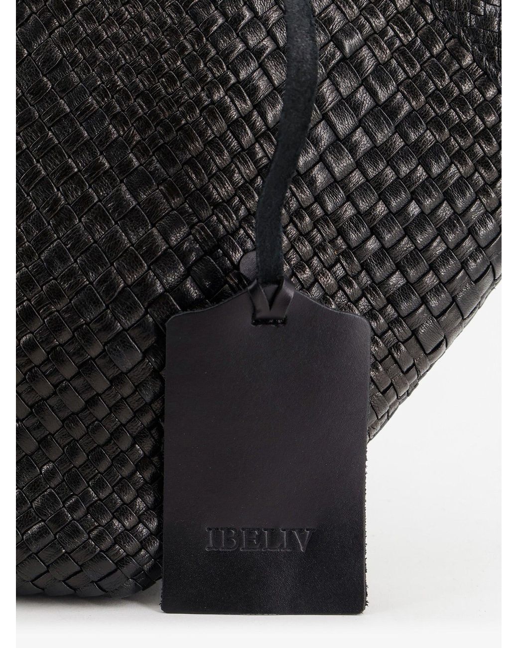IBELIV Black Trinity Medium Vegetable Leather Shoulder Bag With Woven Pattern