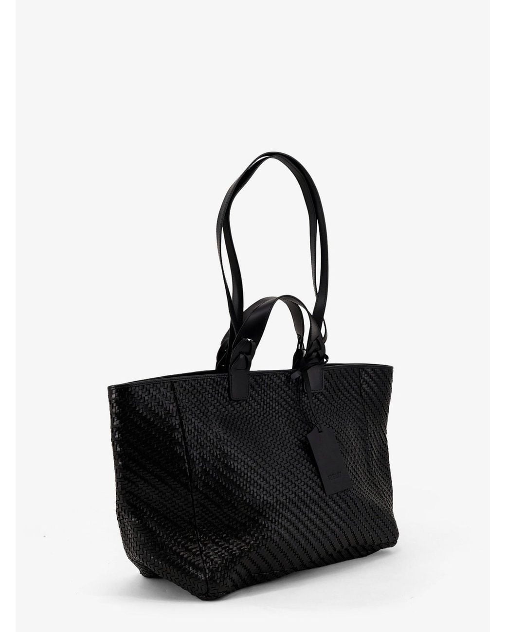 IBELIV Black Elmio Medium Vegetable Leather Shoulder Bag With Woven Pattern
