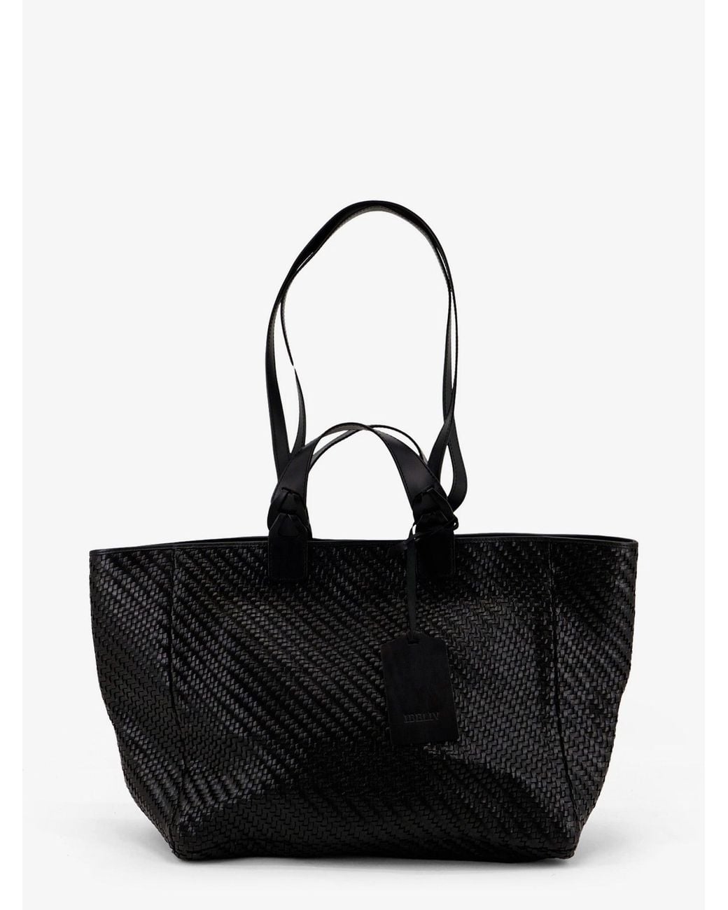 IBELIV Black Elmio Medium Vegetable Leather Shoulder Bag With Woven Pattern