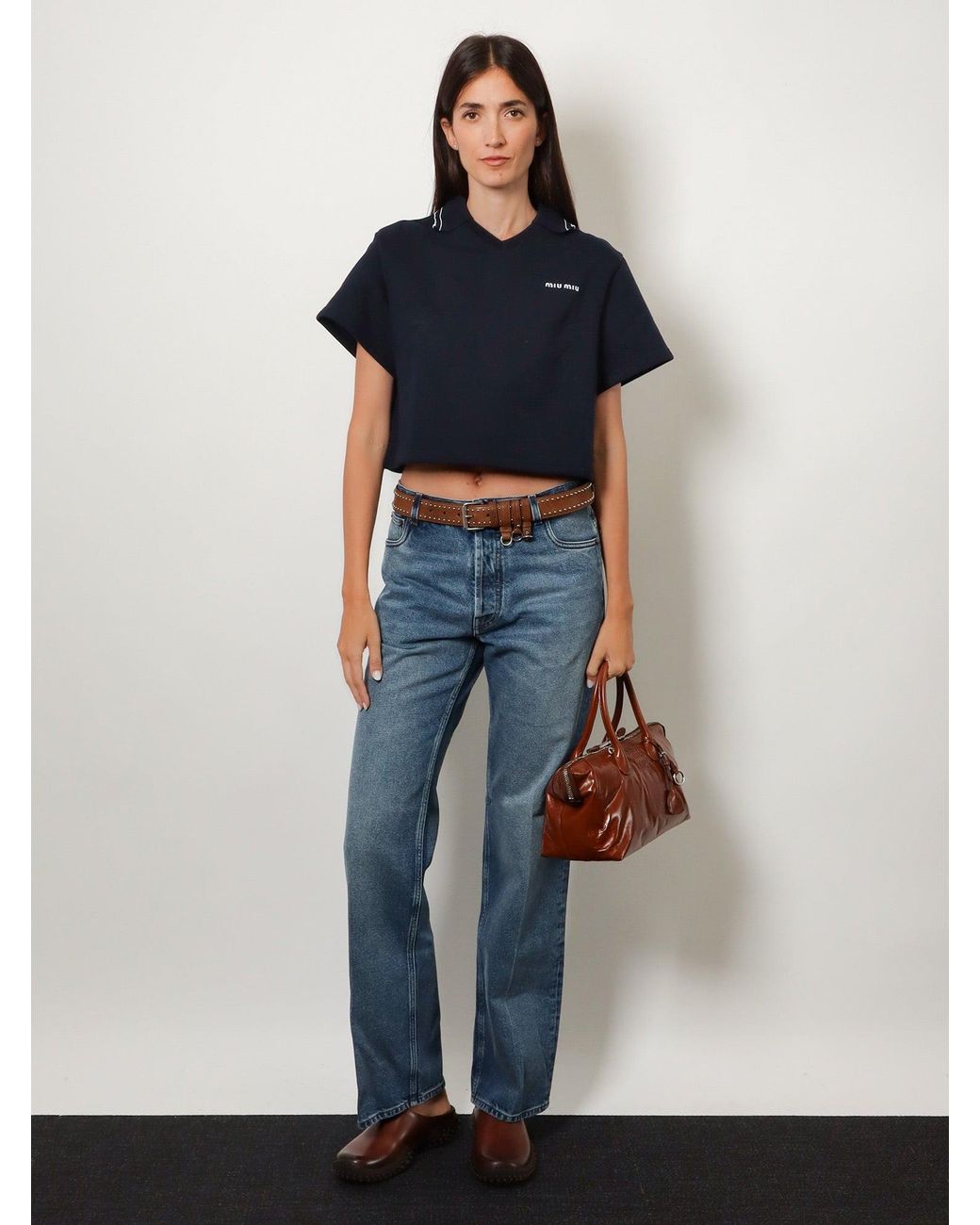 Miu Miu Blue Cotton Sweatshirt With Logo Embroidery