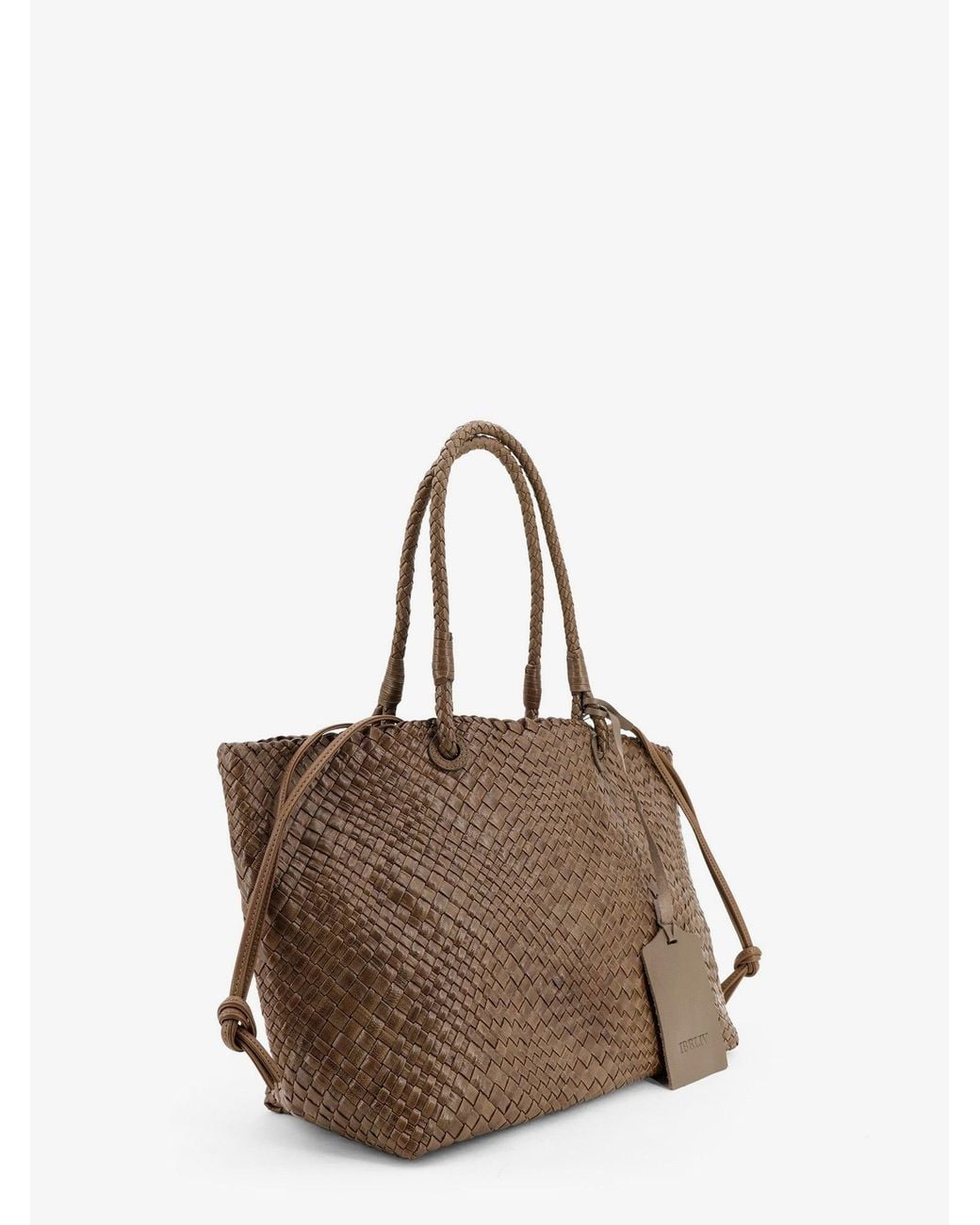 IBELIV Brown Bazika Vegetable-Tanned Leather Shouder Bag With A Woven