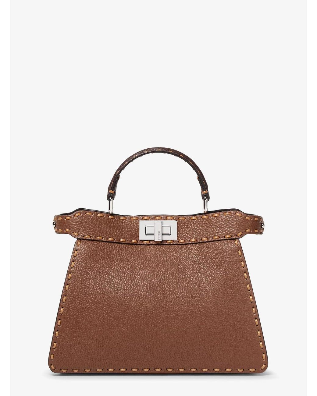 Fendi Brown Peekaboo Iseeu Small Leather Shoulder Bag With Selleria Macro Stitching