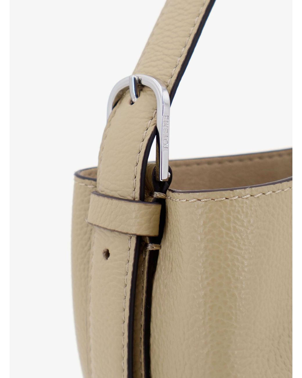 Totême Metallic Petite Belted Leather Handbag With Logo Lettering Print