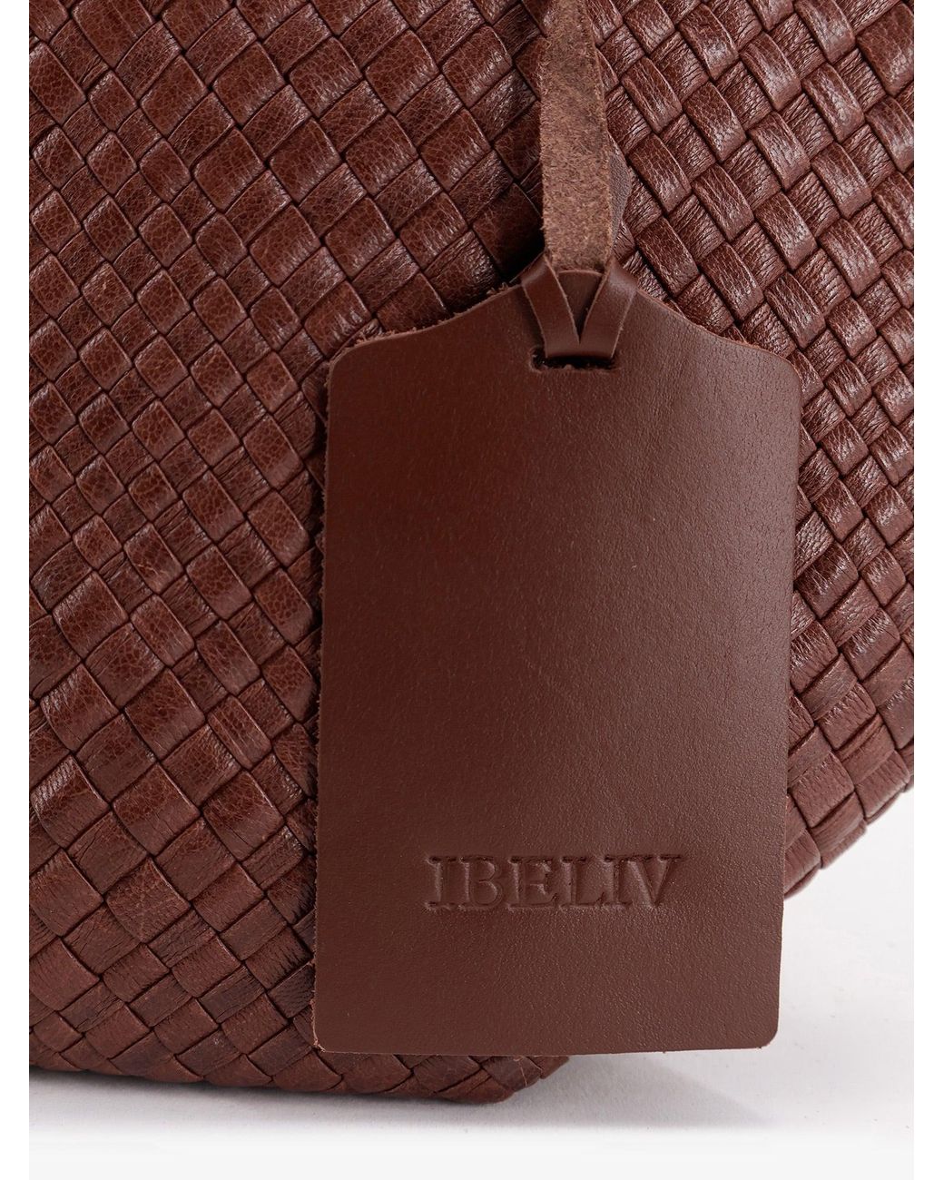 IBELIV Brown Trinity Medium Vegetable-Tanned Leather Shoulder Bag With A Woven Pattern