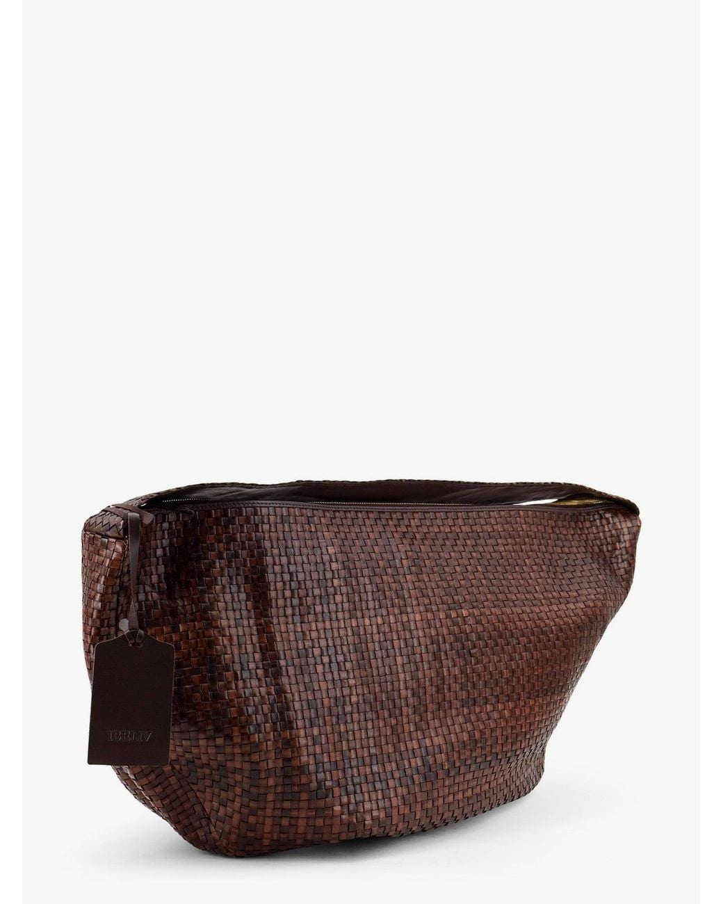 IBELIV Brown Clip Vegetable-Tanned Leather Shoulder Bag With A Woven Pattern