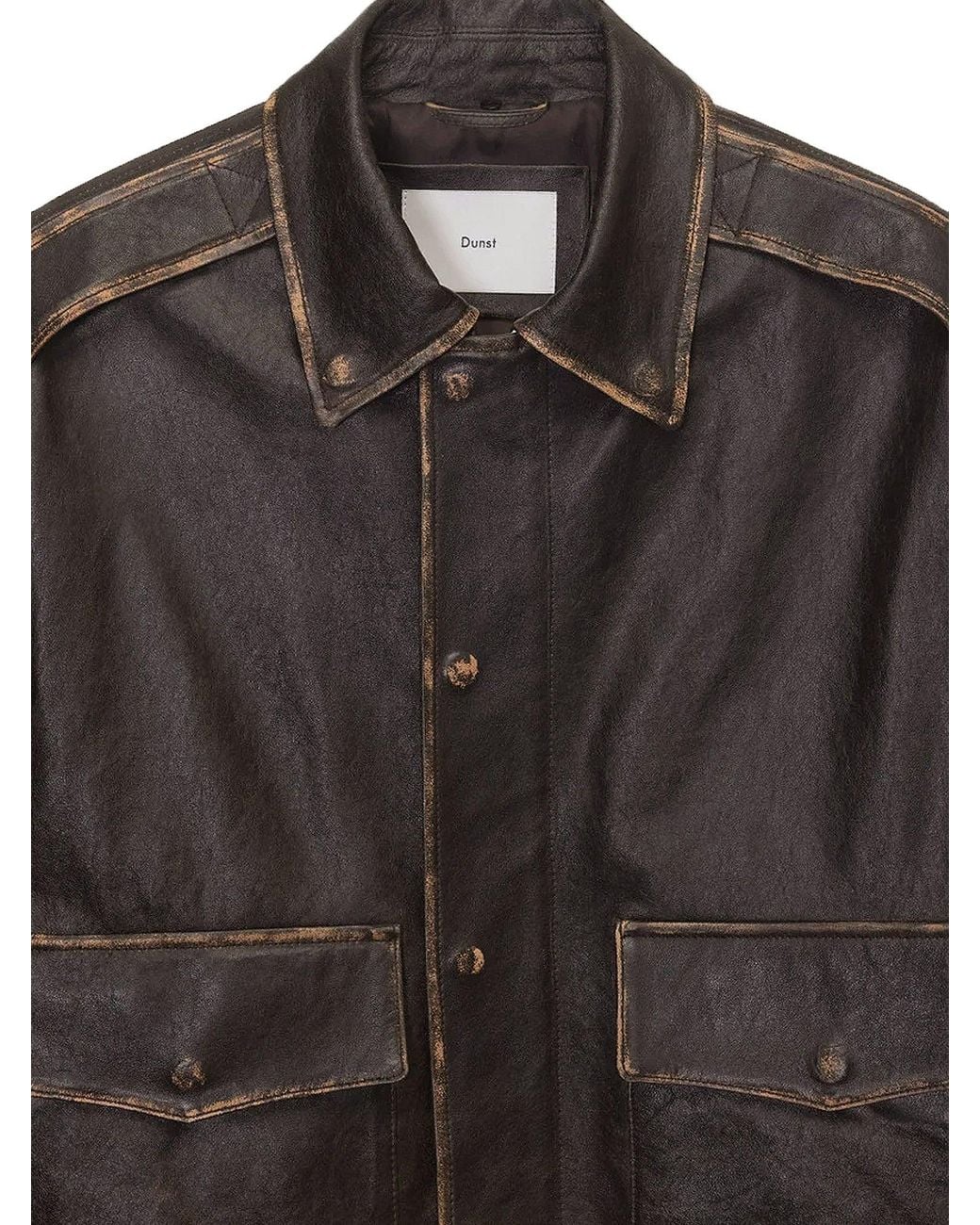 DUNST Black Leather Jacket With Removable Collar for men
