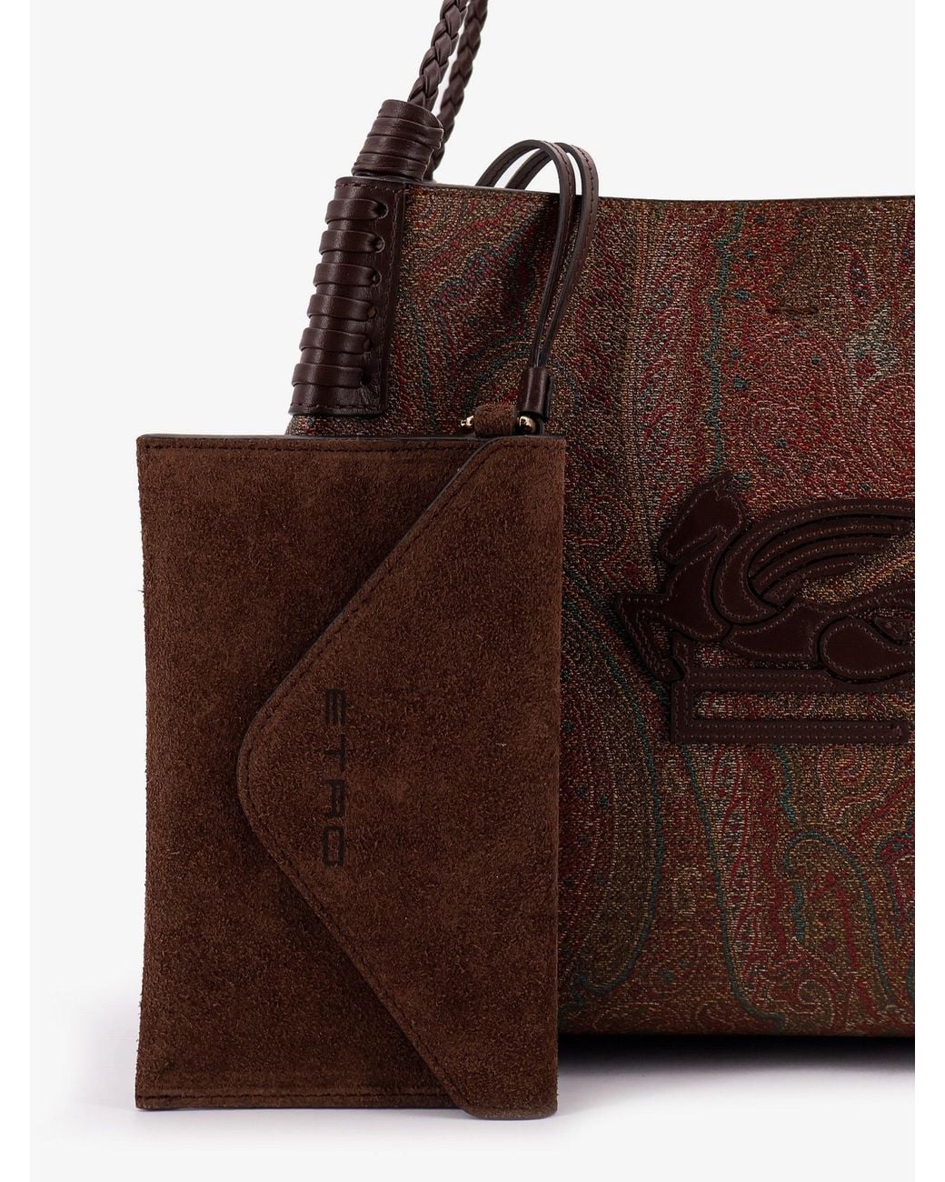 Etro Brown Libra M Arnica Paisley Fabric Shopping Bag