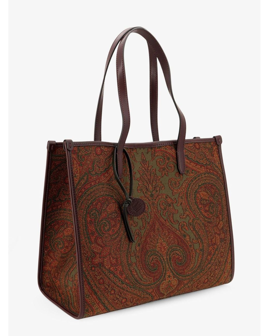 Etro Brown Love Trotter Paisley Jacquard Shopping Bag With Leather Handles