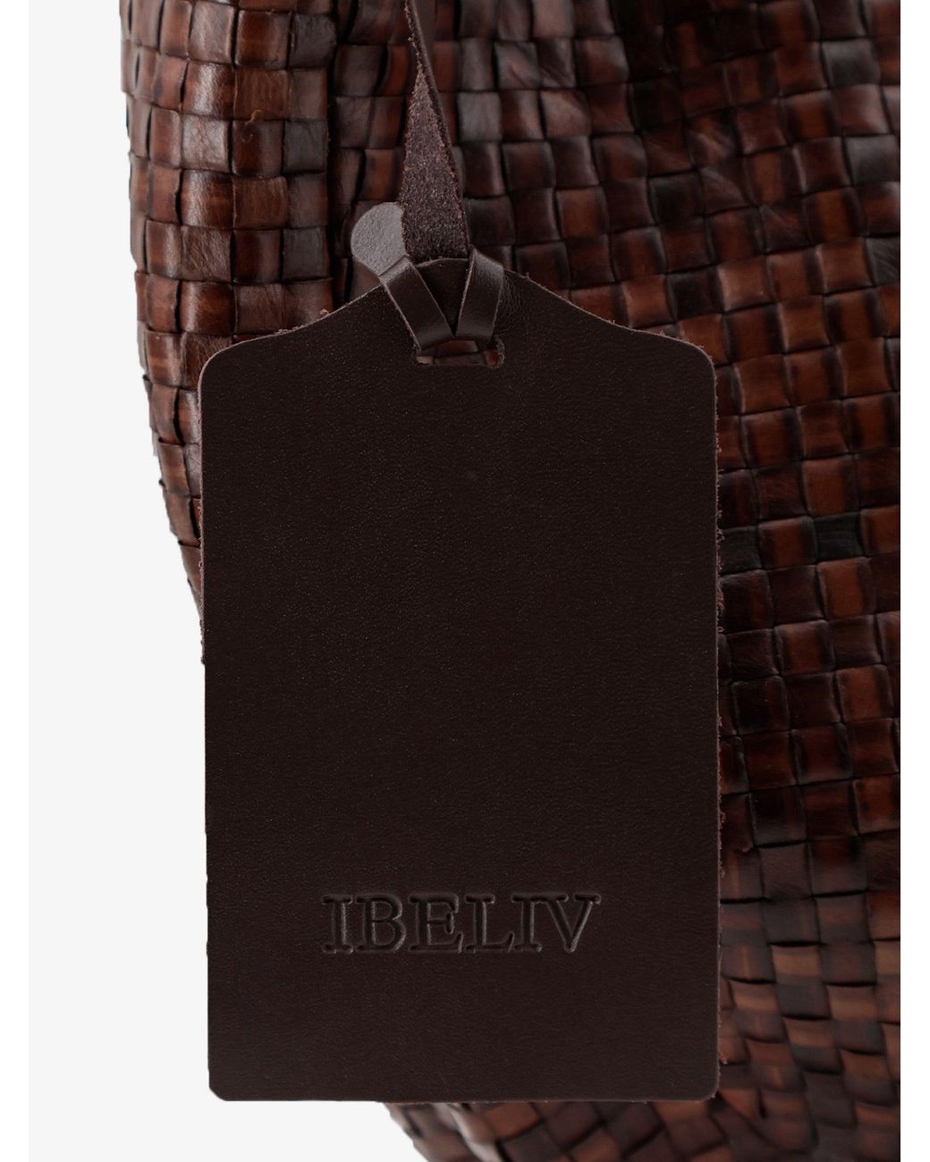 IBELIV Brown Clip Vegetable-Tanned Leather Shoulder Bag With A Woven Pattern