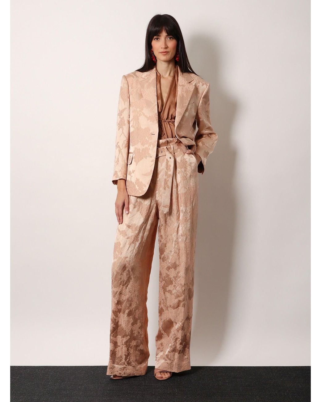 Dries Van Noten Natural Jacquard Linen Blend Blazer With Floral Motif