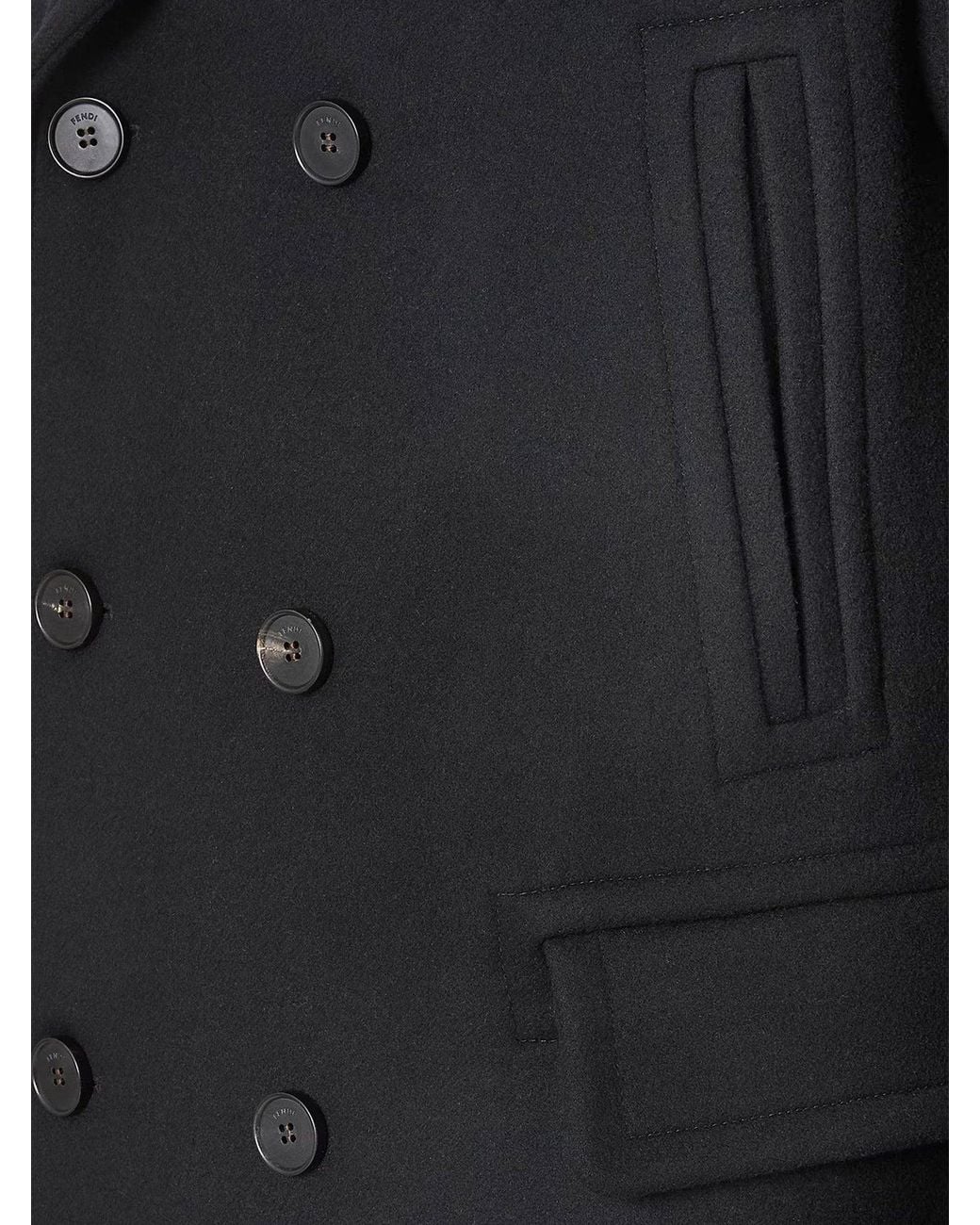 Fendi Black Double-Breasted Wool And Angora Blend Coat for men