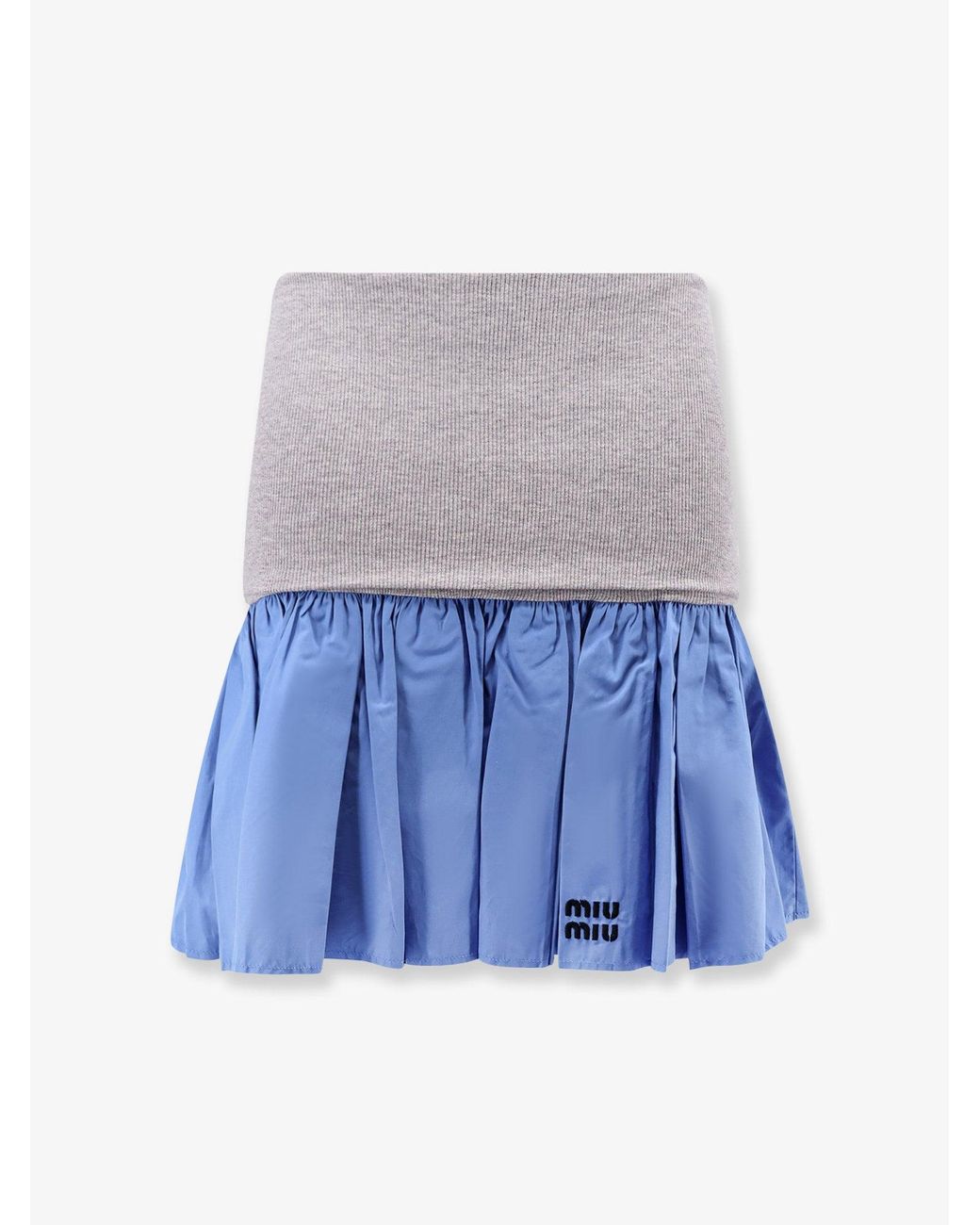 Miu Miu Cotton Mini Skirt With High Cashmere And Cotton Band