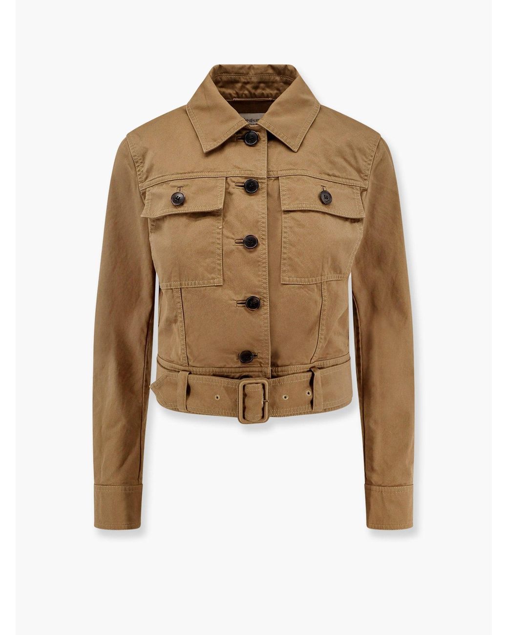 ジャケット SAINT LAURENT Certified cotton cropped jacket Saint Laurent Certified Cotton Cropped Jacket in Natural | Lyst