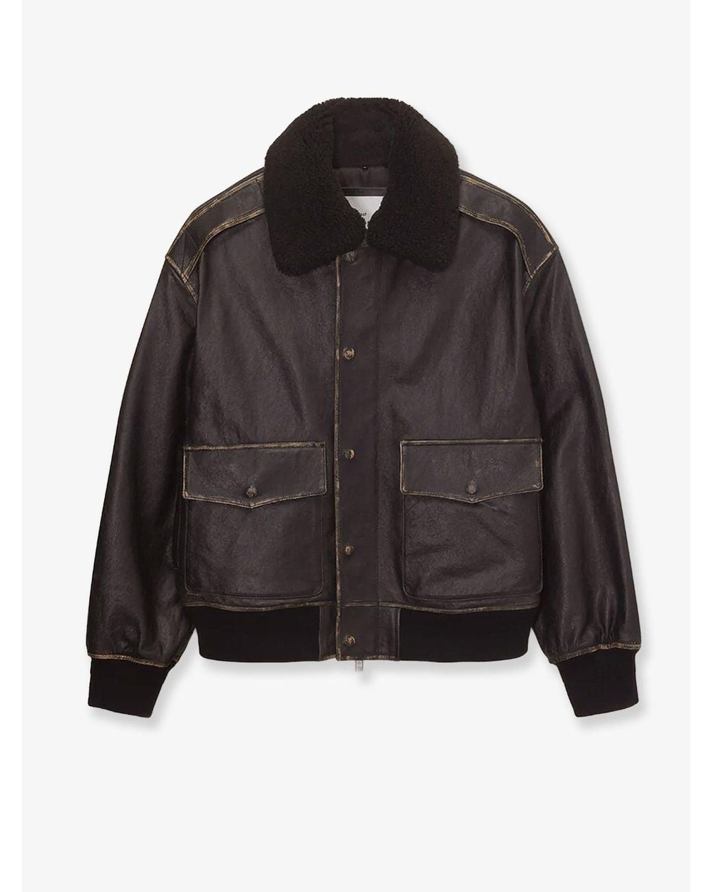 DUNST Black Leather Jacket With Removable Collar for men