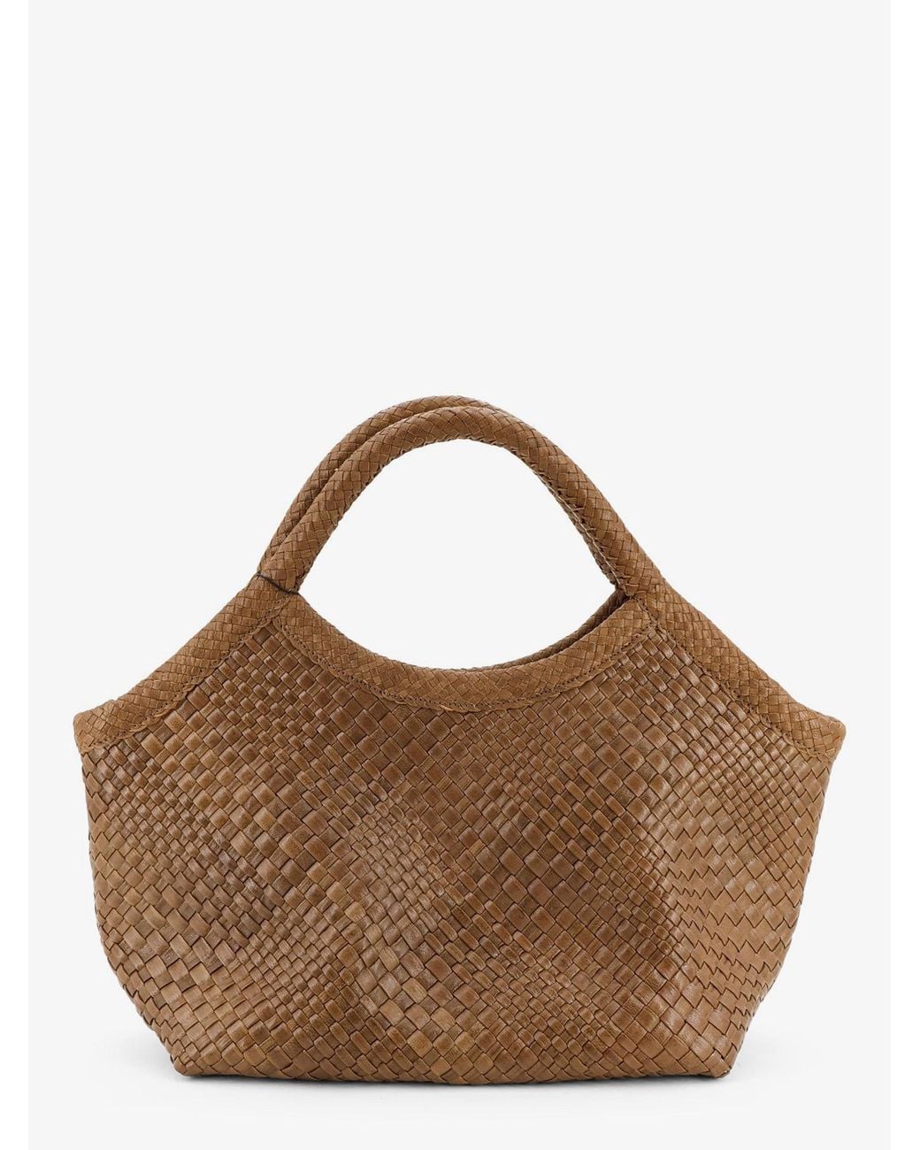 IBELIV Brown Pure Medium Vegetable Tanned Leather Handbag With Woven Pattern