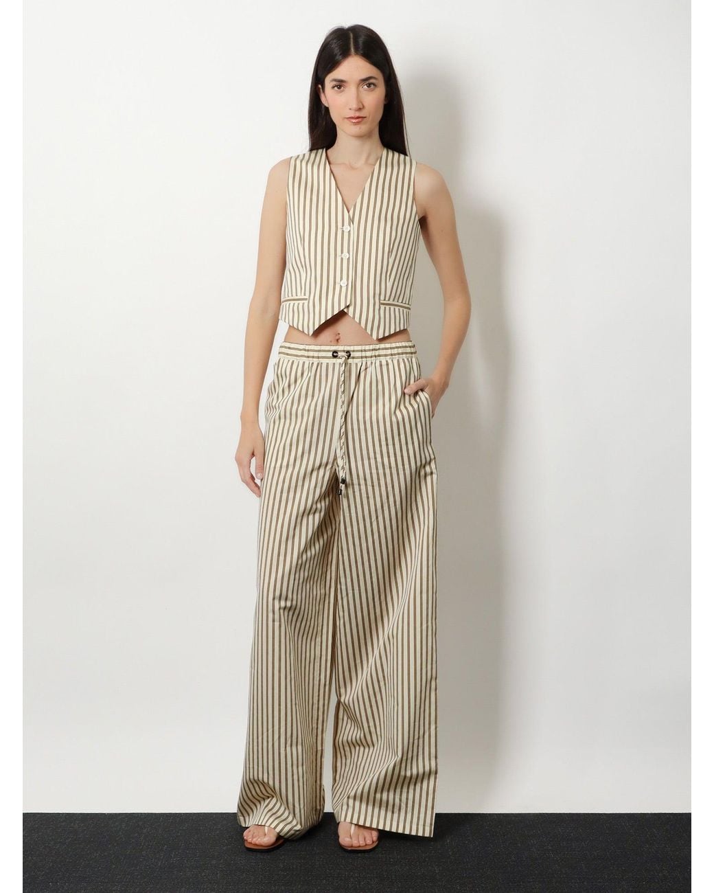 Max Mara White Mxmfauno Striped Cotton And Silk Vest