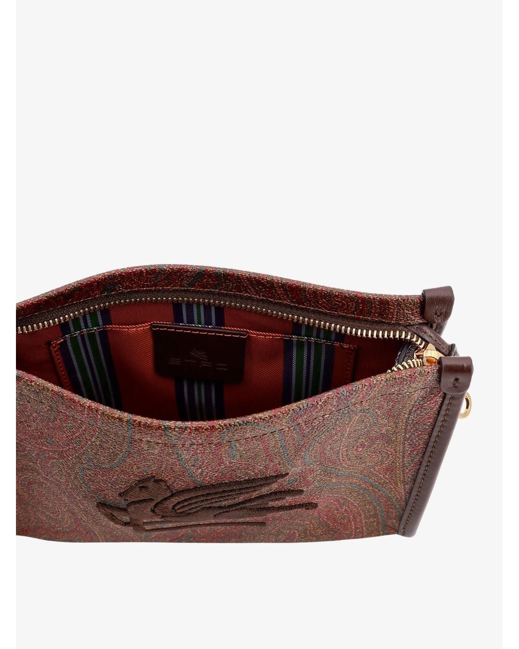 Etro Brown Pegaso Arnica Paisley Fabric Pouch