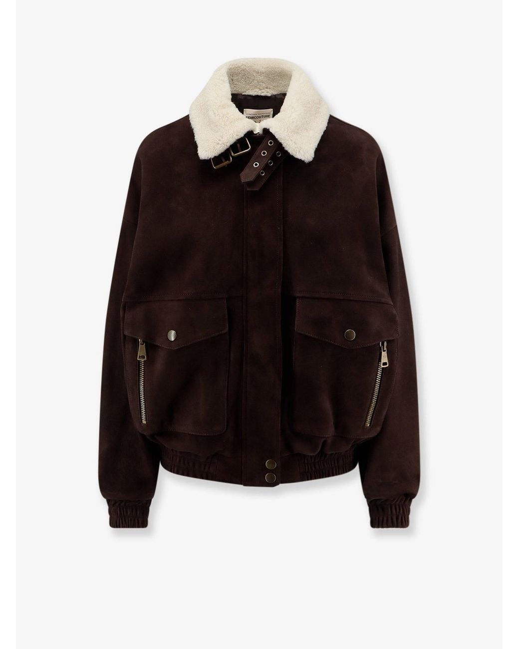 Semicouture Black Suede Jacket With Fur Collar