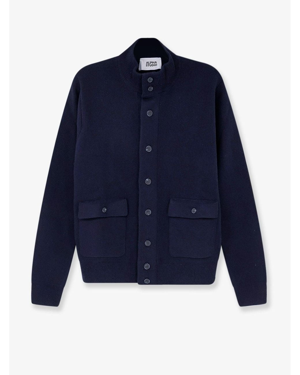 Alpha Studio Blue Wool Blend Cardigan for men