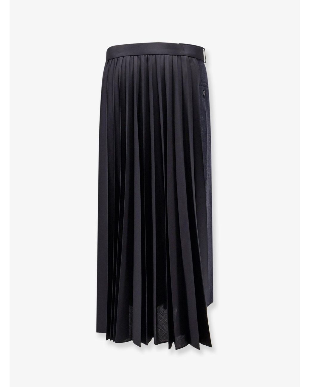 Sacai Blue Wool Skirt With Pleated Insert