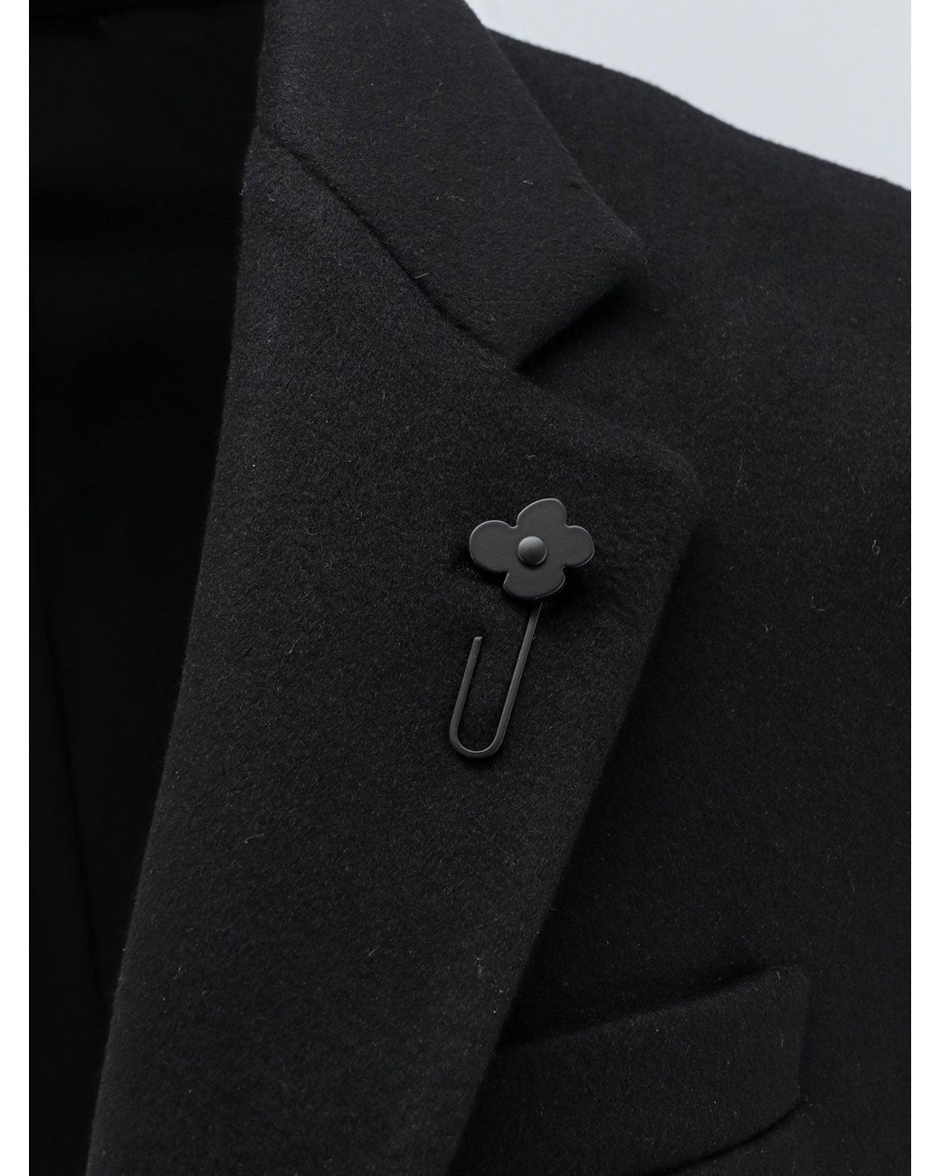 Lardini Black Single-Breasted Coat With Iconic Brooch for men