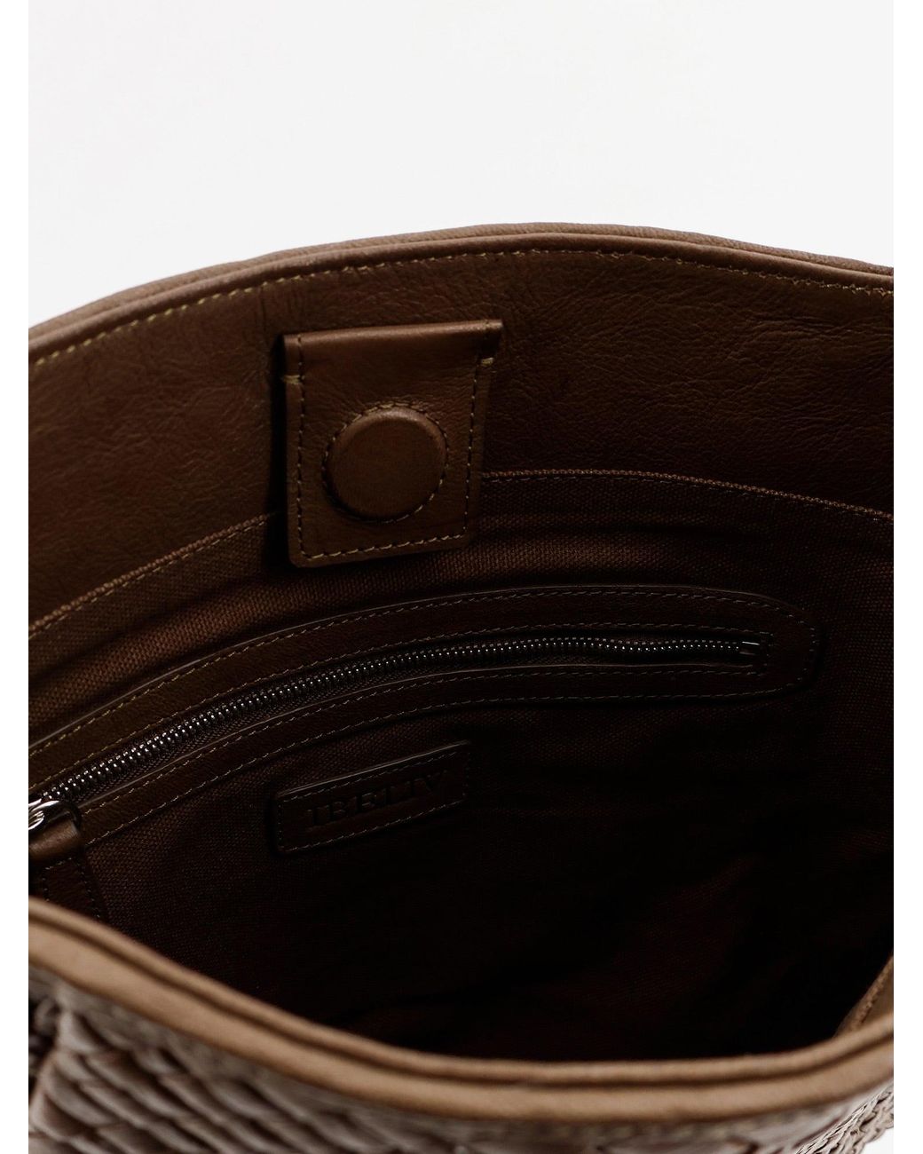 IBELIV Brown Lamia Vegetable Leather Shoulder Bag With Woven Pattern