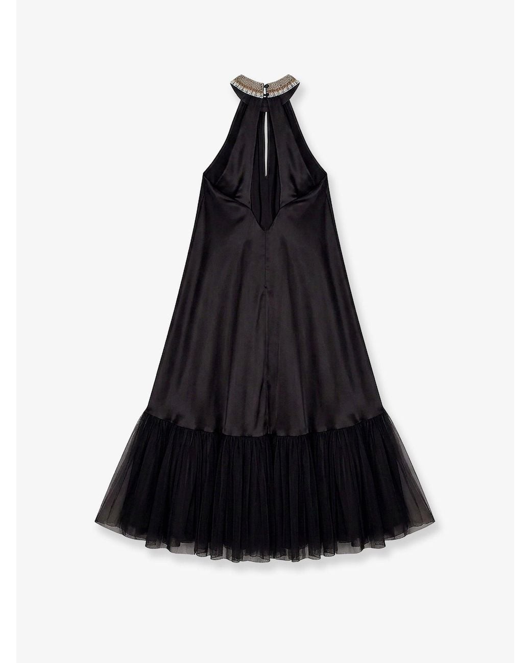 Mes Demoiselles Black Embellished Tulle-Trim Maxi Dress