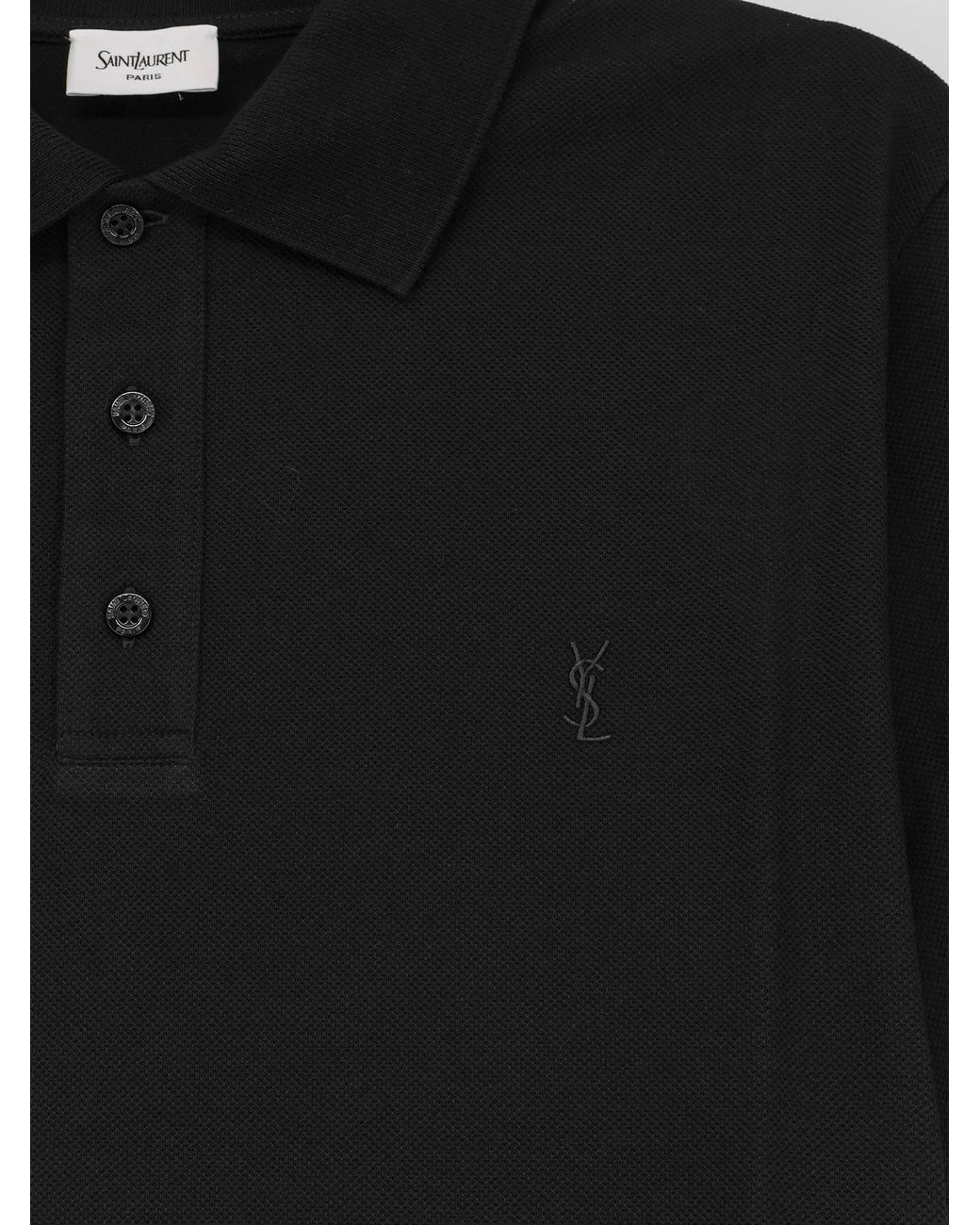 Saint Laurent Black Piqué Cotton Polo Shirt With Cassandre Embroidery for men
