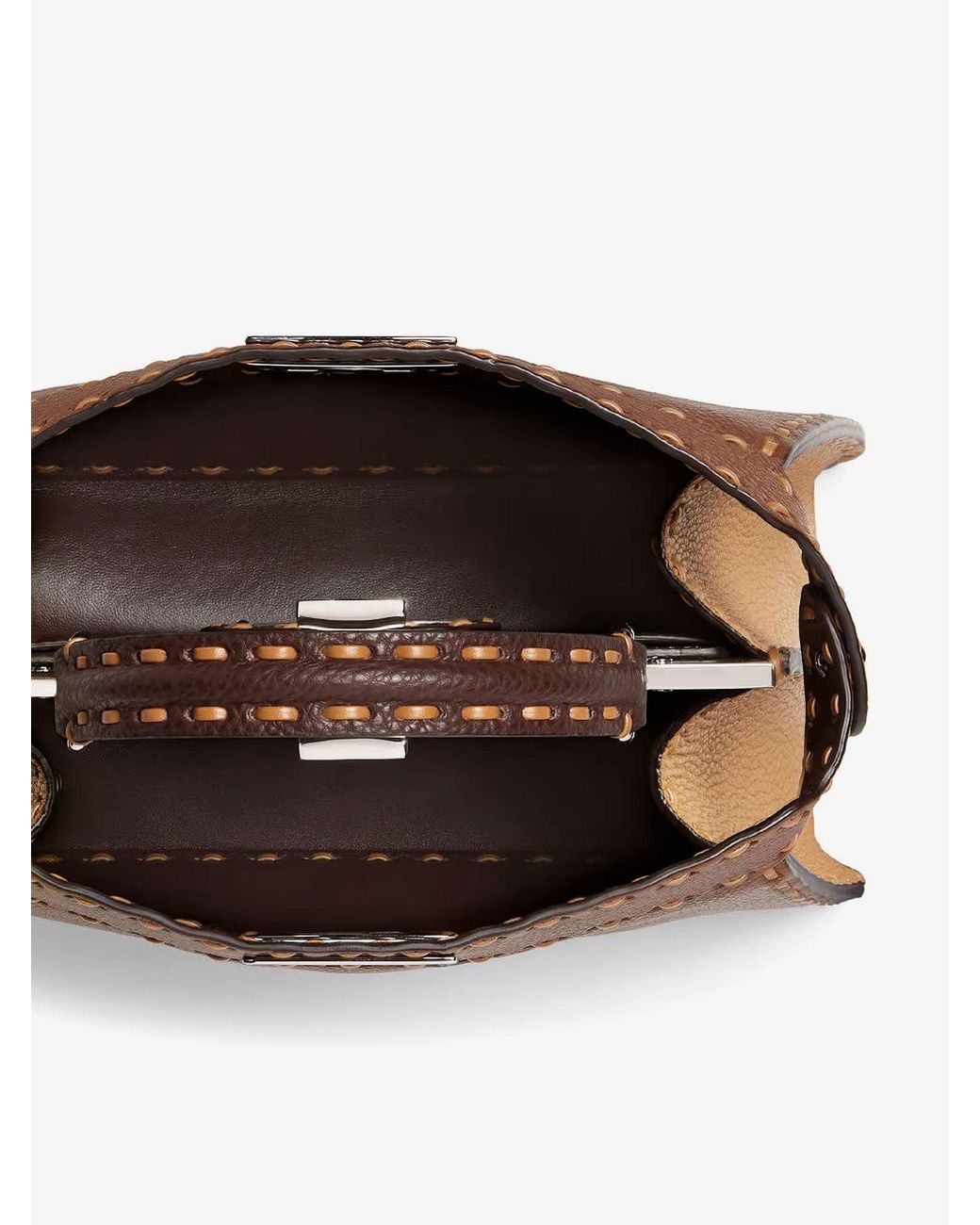 Fendi Brown Peekaboo Iseeu Small Leather Shoulder Bag With Selleria Macro Stitching