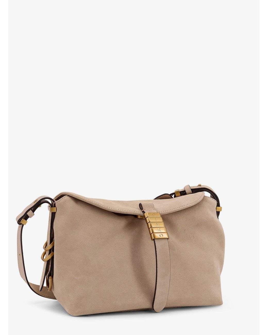 Pinko Natural Leather Shoulder Bag With Metal Logo Detail