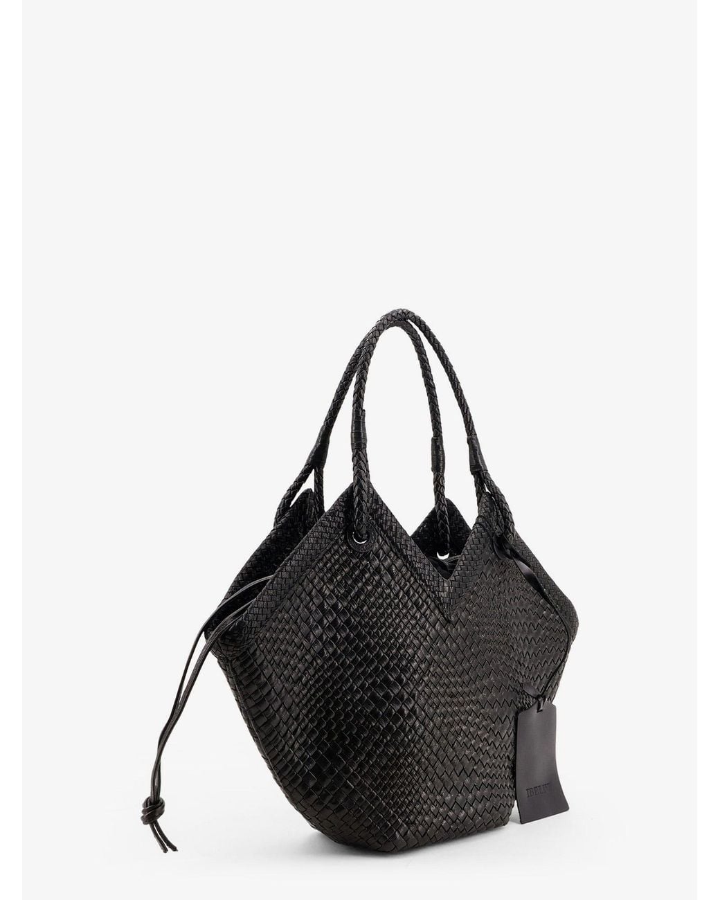 IBELIV Black Trinity Medium Vegetable Leather Shoulder Bag With Woven Pattern