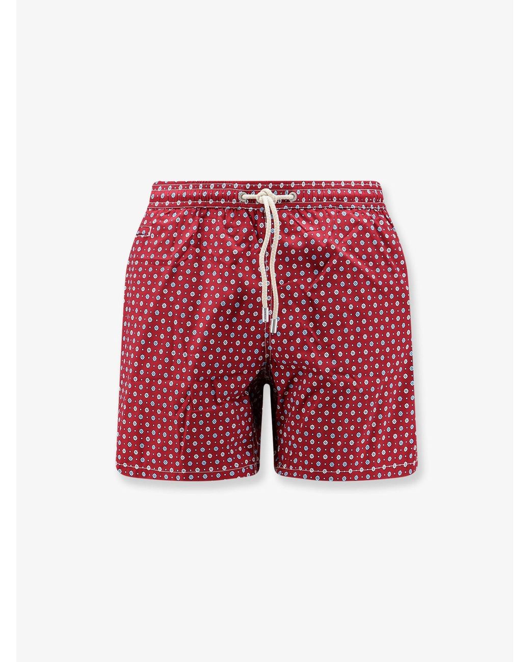 Mc2 Saint Barth Red Nylon Swim Shorts With All-Over Micro Pattern for men