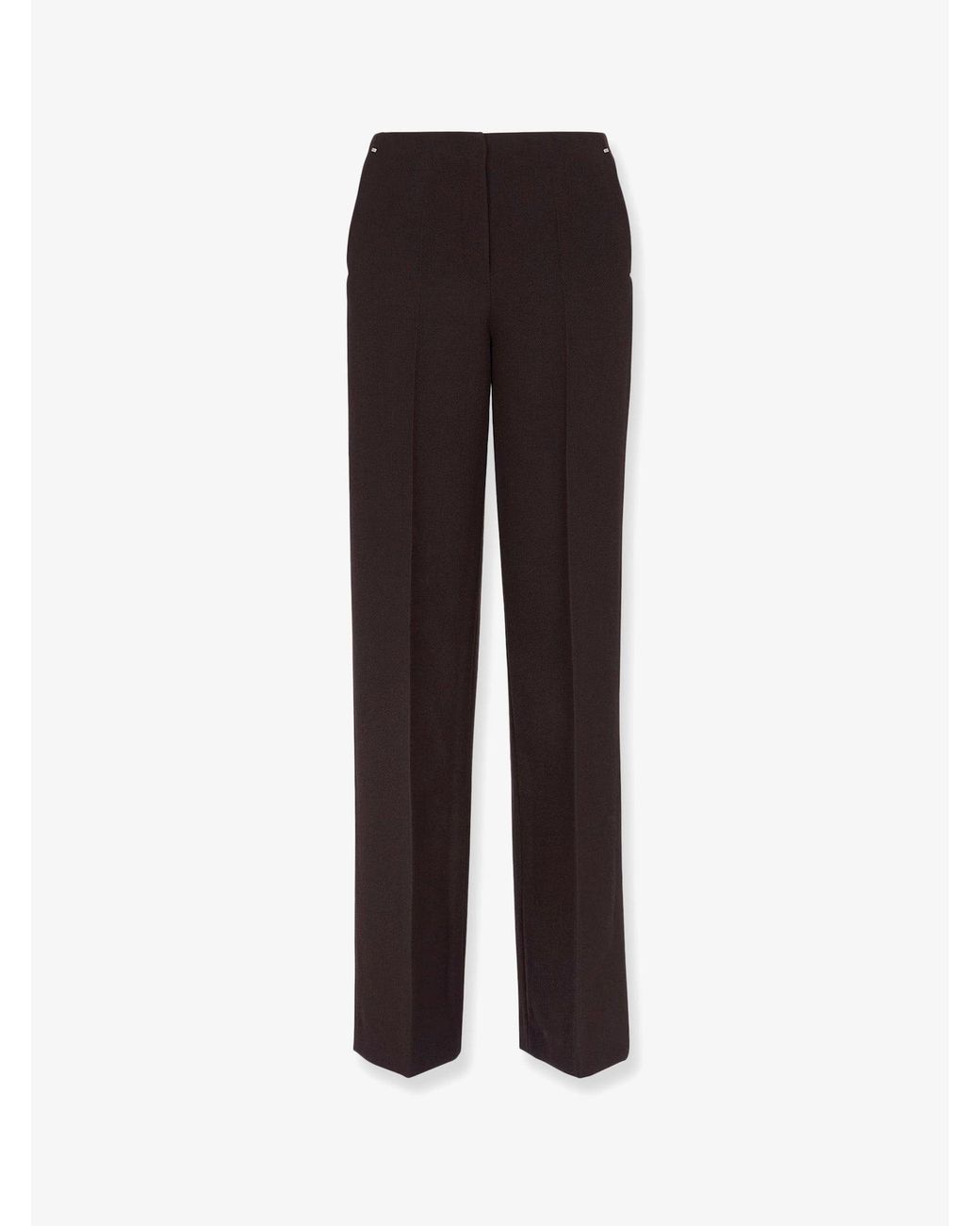 Fendi Brown Virgin Wool Trousers With Metal Ff Details