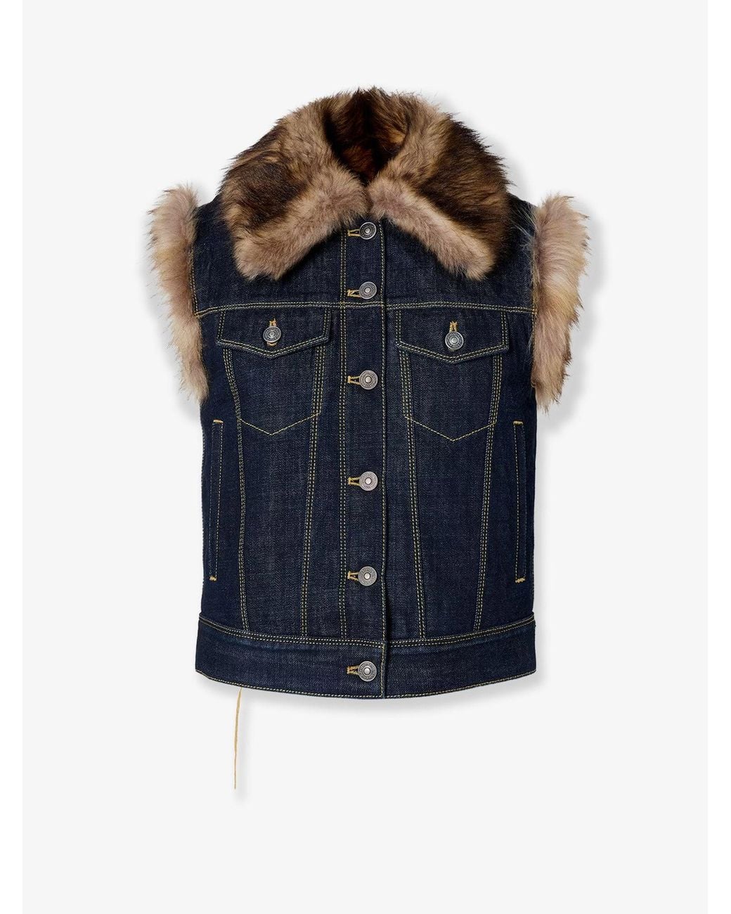 Fendi Blue Denim And Shearling Vest