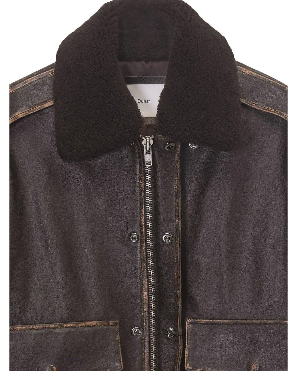 DUNST Black Leather Jacket With Removable Collar for men