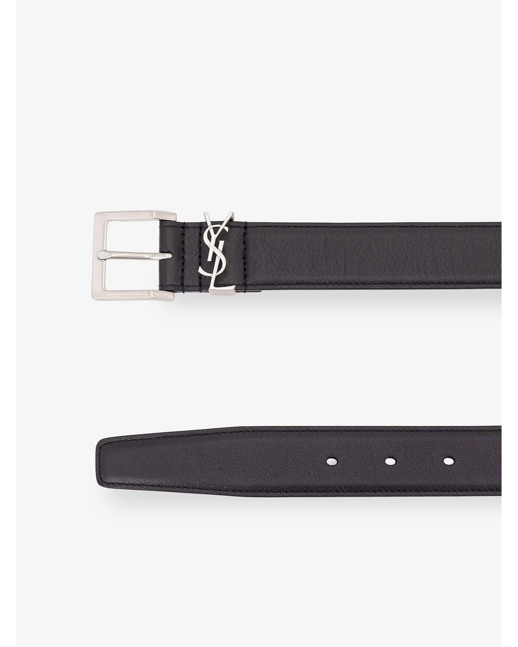 Saint Laurent White Cassandre Leather Belt for men