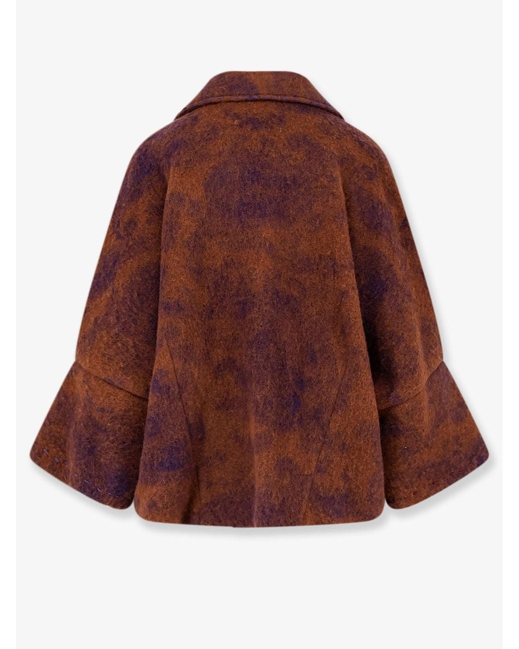 BYE Firenze Brown Wool Blend Coat With Floral Embroidery