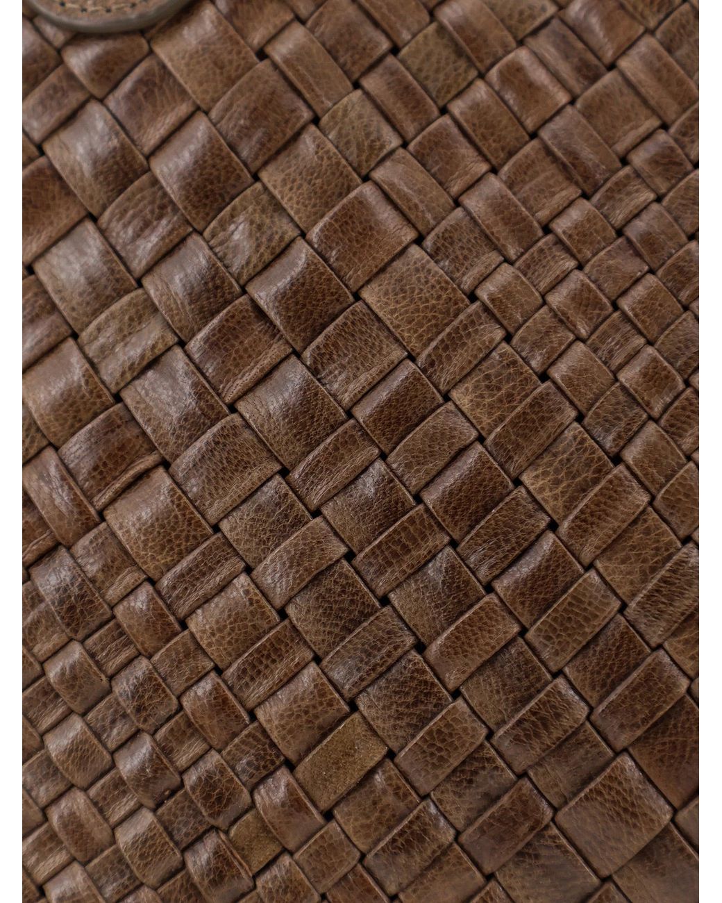 IBELIV Brown Bazika Vegetable-Tanned Leather Shouder Bag With A Woven