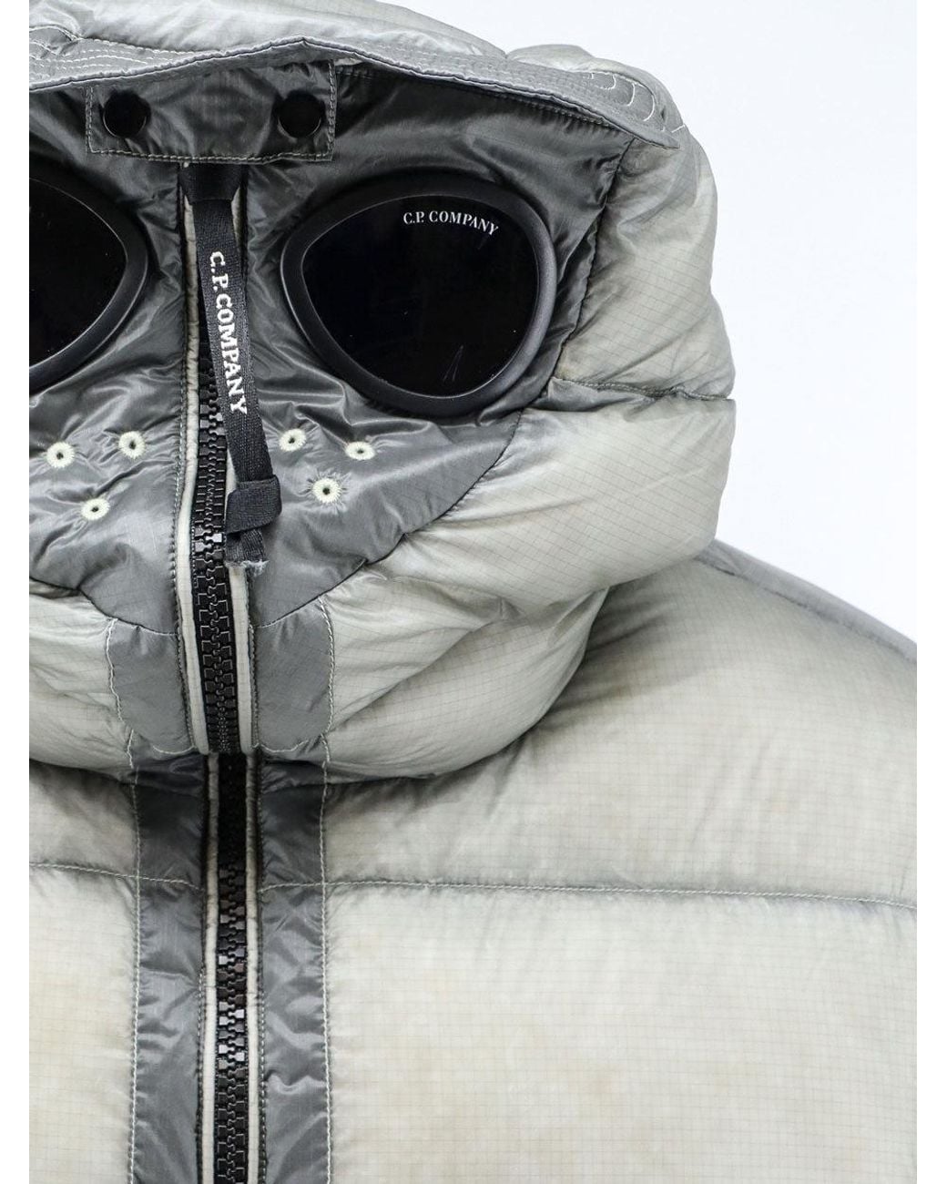 C P Company Gray D.D. Shell Explorer Lens 7 Denier Matte Micro-Ripstop Nylon Down Jacket for men