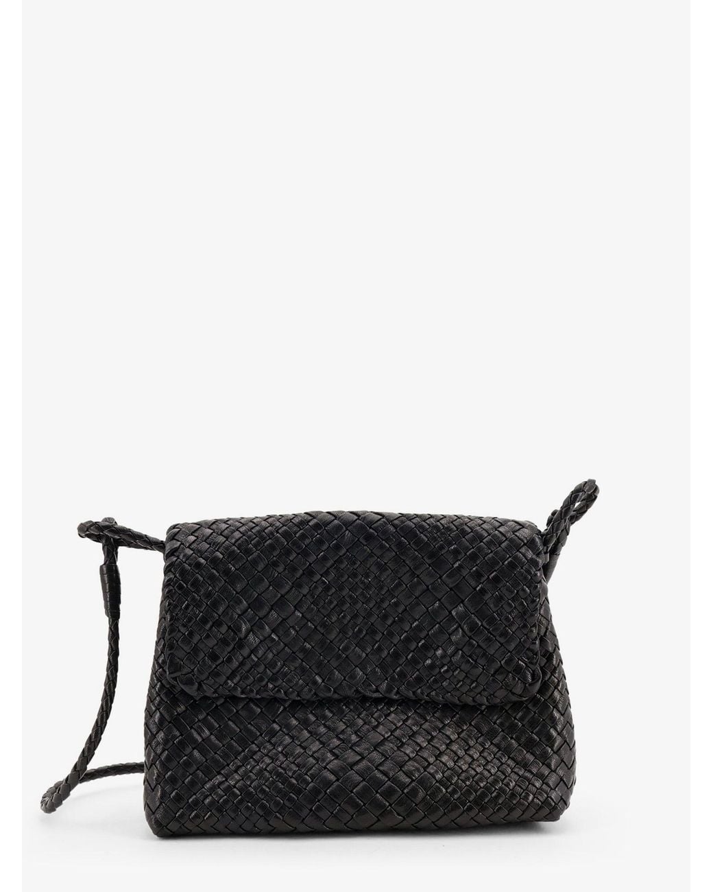 IBELIV Black Paris Vegetable-Tanned Leather Crossbody Bag With Woven Pattern