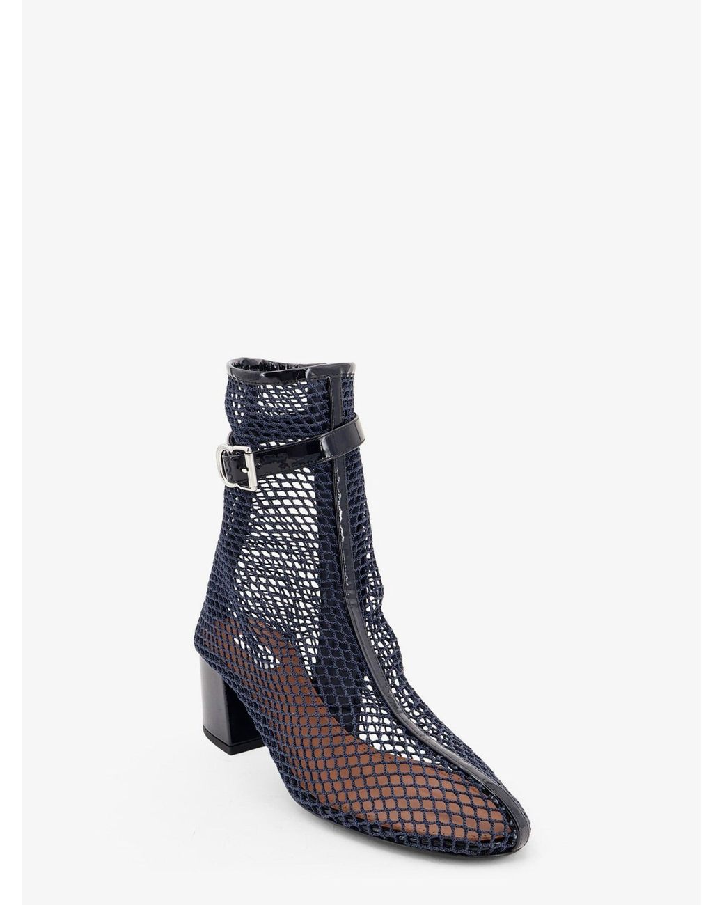 Alaïa Blue Fishnet 55 Mesh And Patent Leather Boots