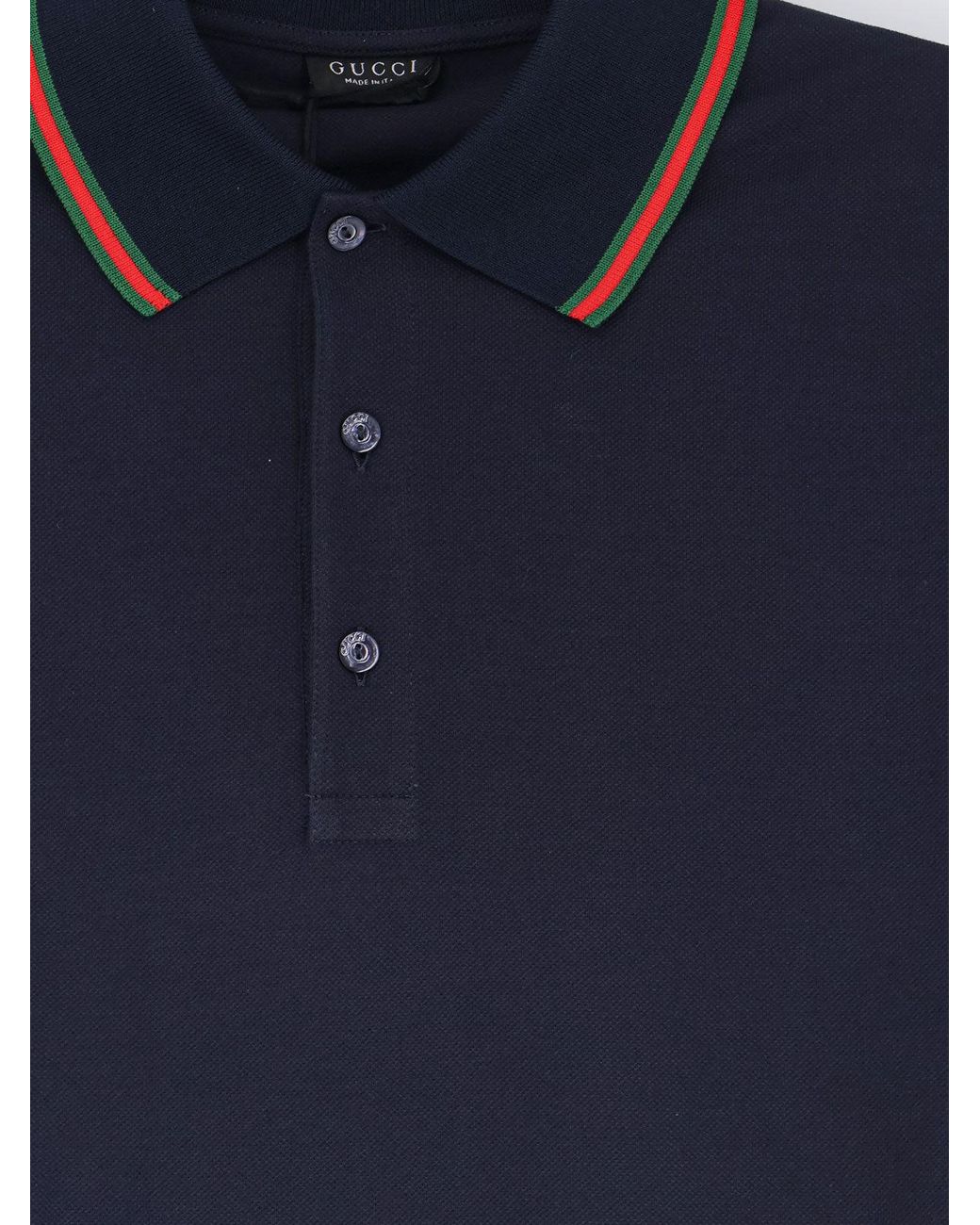 Gucci Blue Cotton Polo With Nastro Web Detail On The Collar for men