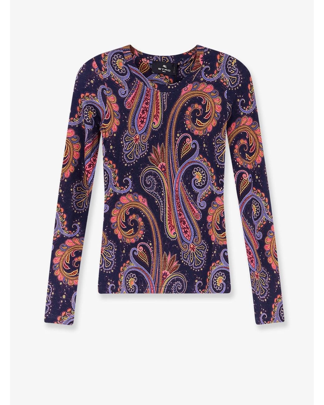 Etro Blue Paisley Viscose And Wool T-Shirt