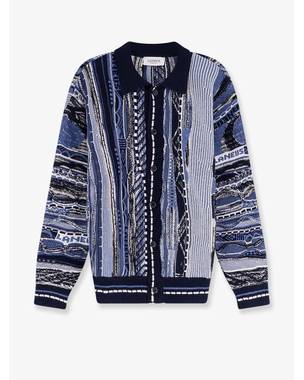 Laneus Blue Jacquard-Pattern Cardigan for men