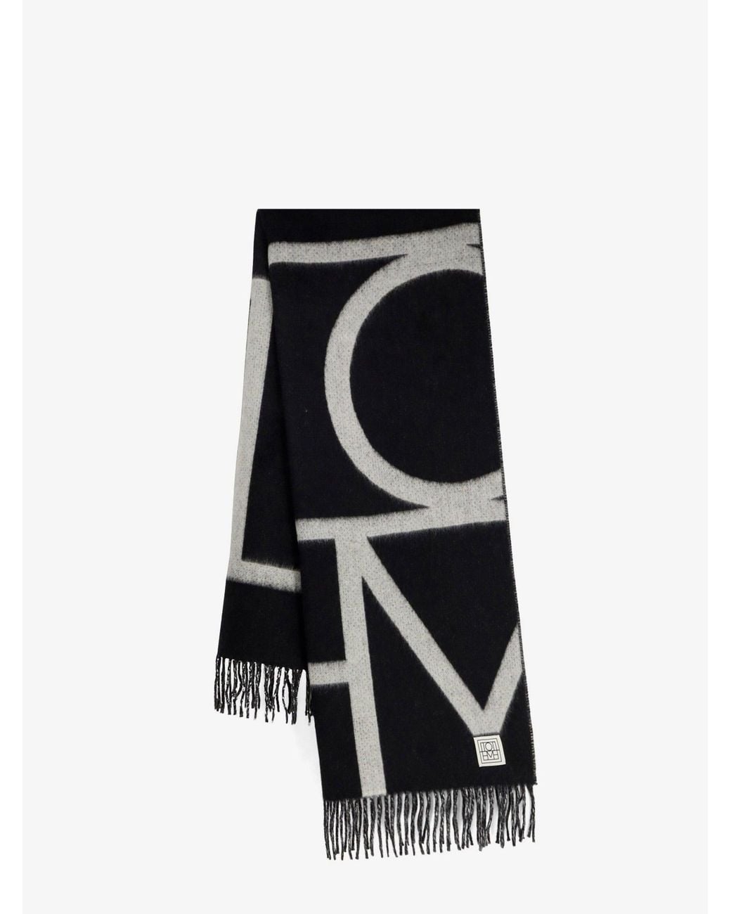 Totême Black Monogram Wool Scarf