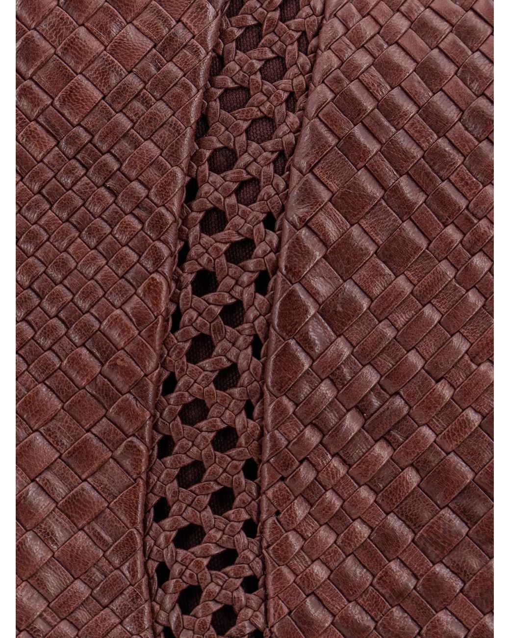 IBELIV Brown Lamia Vegetable-Tanned Leather Shoulder Bag With A Woven Pattern
