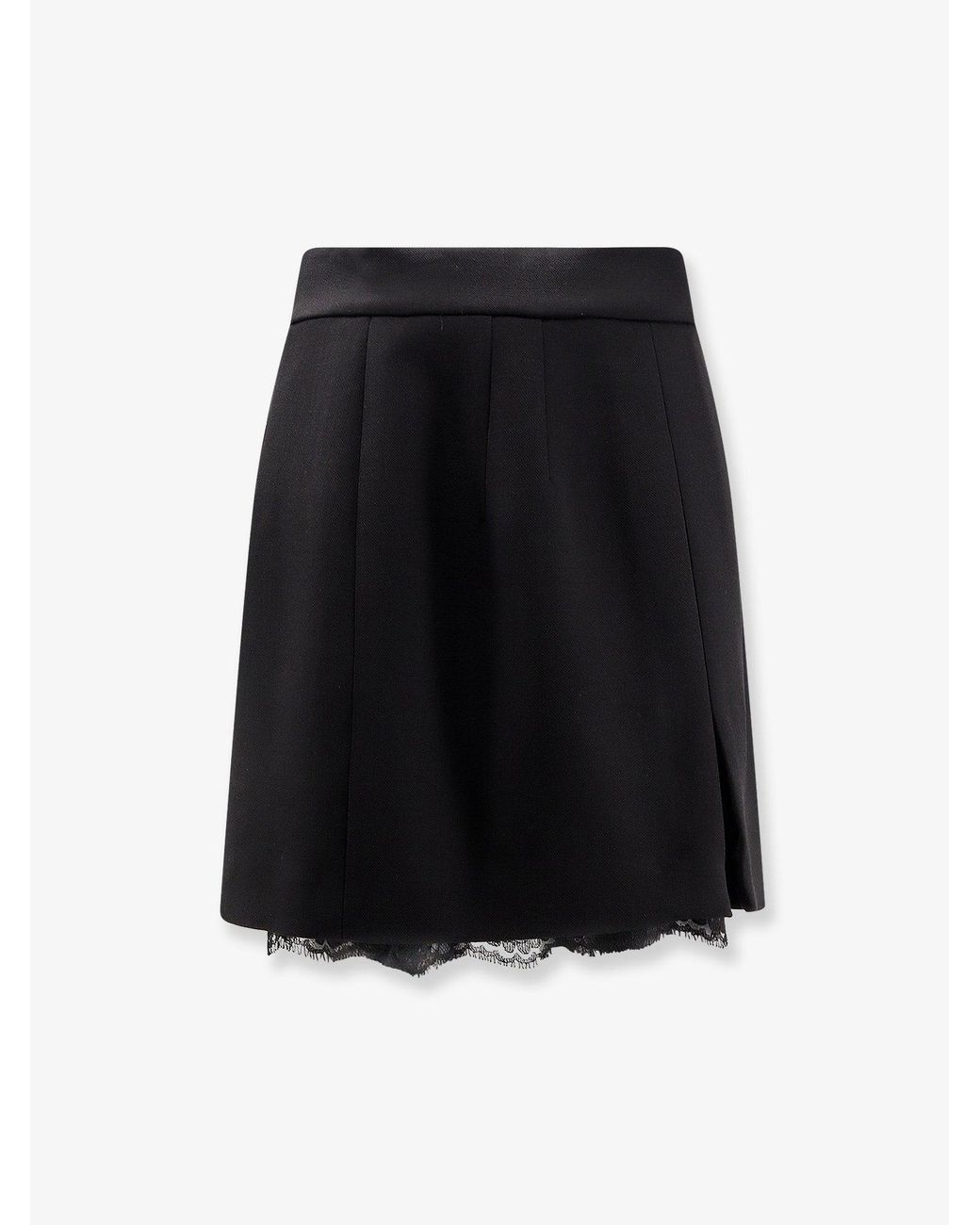 Dolce & Gabbana Black Virgin Wool Miniskirt With Lace Detail