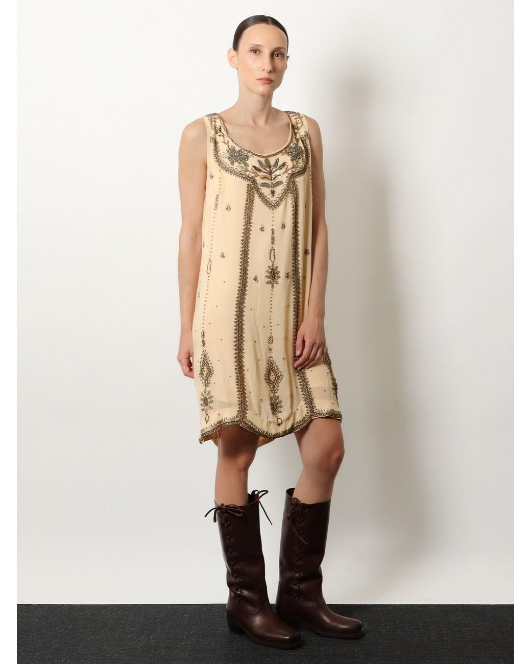Scarlett Poppies Natural Anabel Viscose Dress With Embroidery