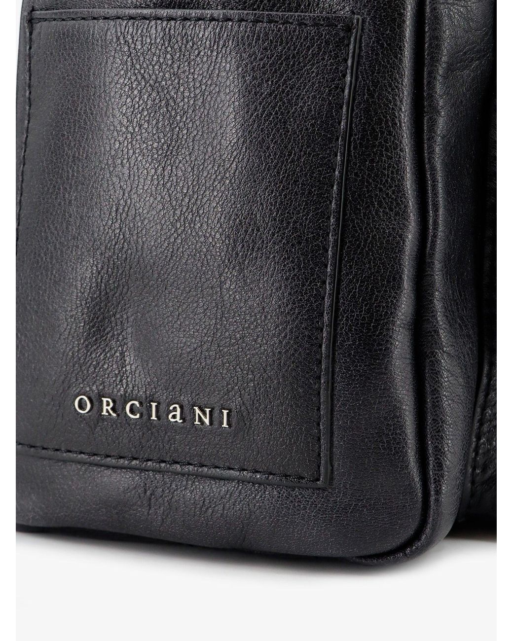 Orciani Black Leather Backpack With Logo for men