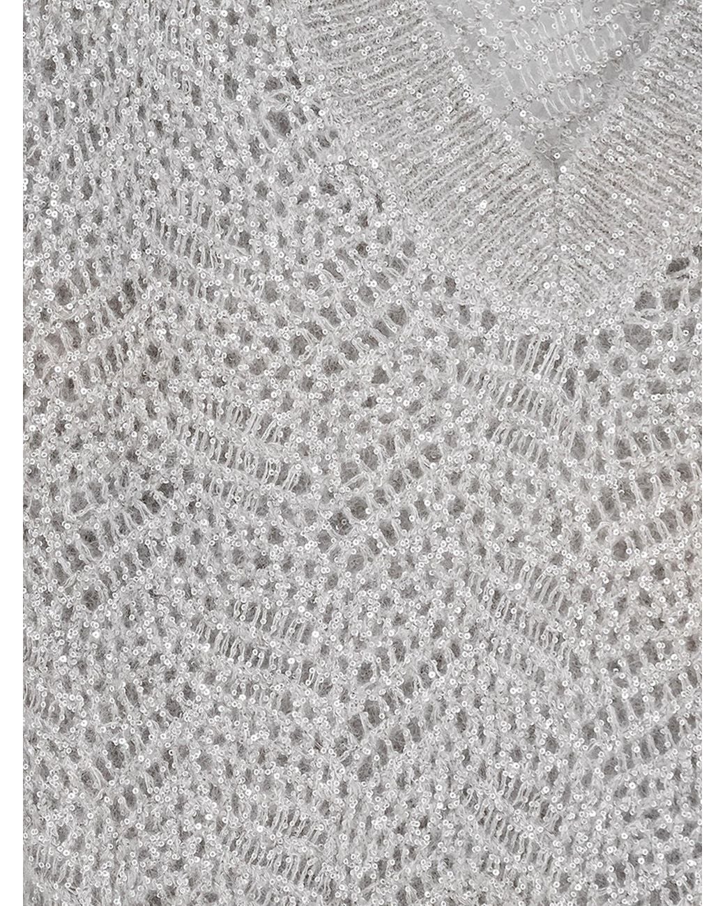 Brunello Cucinelli White Mohair Blend Sweater With Dazzling Pattern